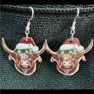 Highland Cow Santa Earrings / Christmas Jewelry